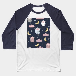 Sweet sleeping sheep pattern dark navy Baseball T-Shirt